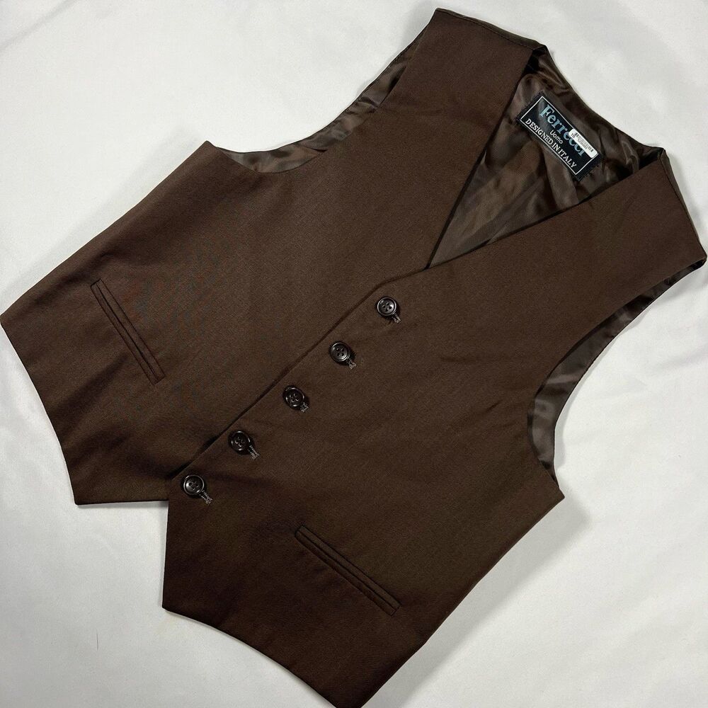 Ferrecci Kids Brown Formal Suit Vest Waistcoat Button Front Made In Italy